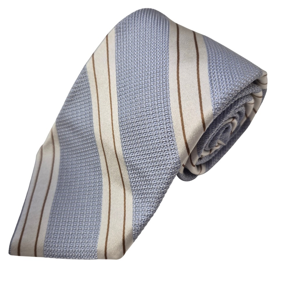 Ike Behar Silk Necktie Men Blue White Striped Classic Preppy Quiet Luxury Tie